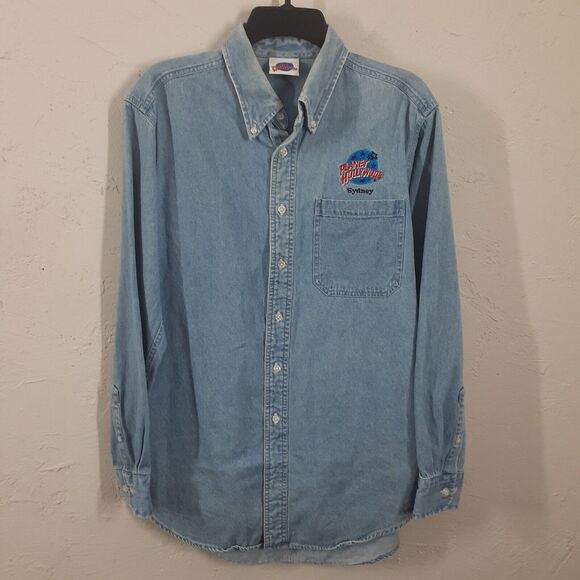 Vintage Planet Hollywood Button Up Shirt Shirt Mens Large Blue Denim Sydney - Picture 1 of 14